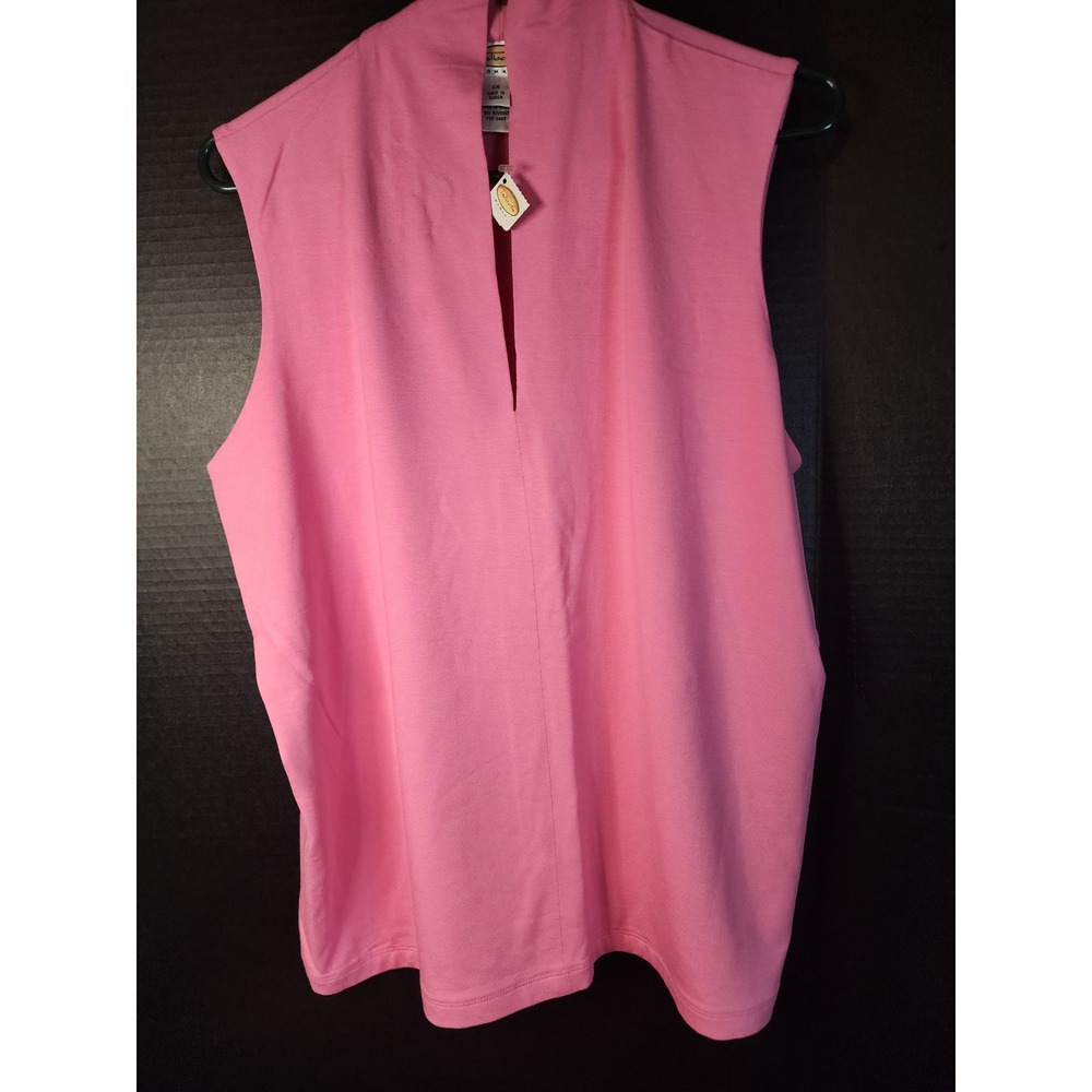 Talbots Woman Pink Sleeveless Knit Top High Neck Deep Slit 1X Rayon Spandex